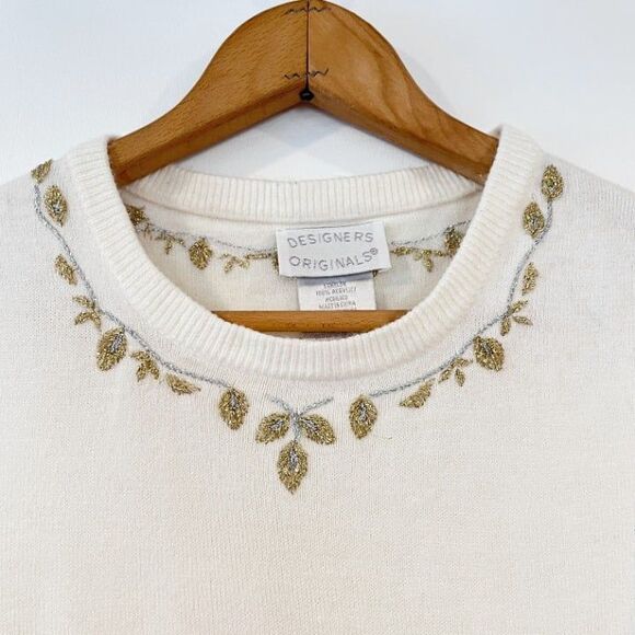 Designers Originals Sweater Set Cardigan/Shell Cream Metallic Embroidery 2 Piece - Picture 5 of 12
